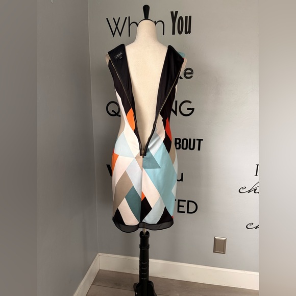 EUC Tahari ASL Geometric Mini Dress in Orange, Blue & Red Size 2 - Picture 4 of 12